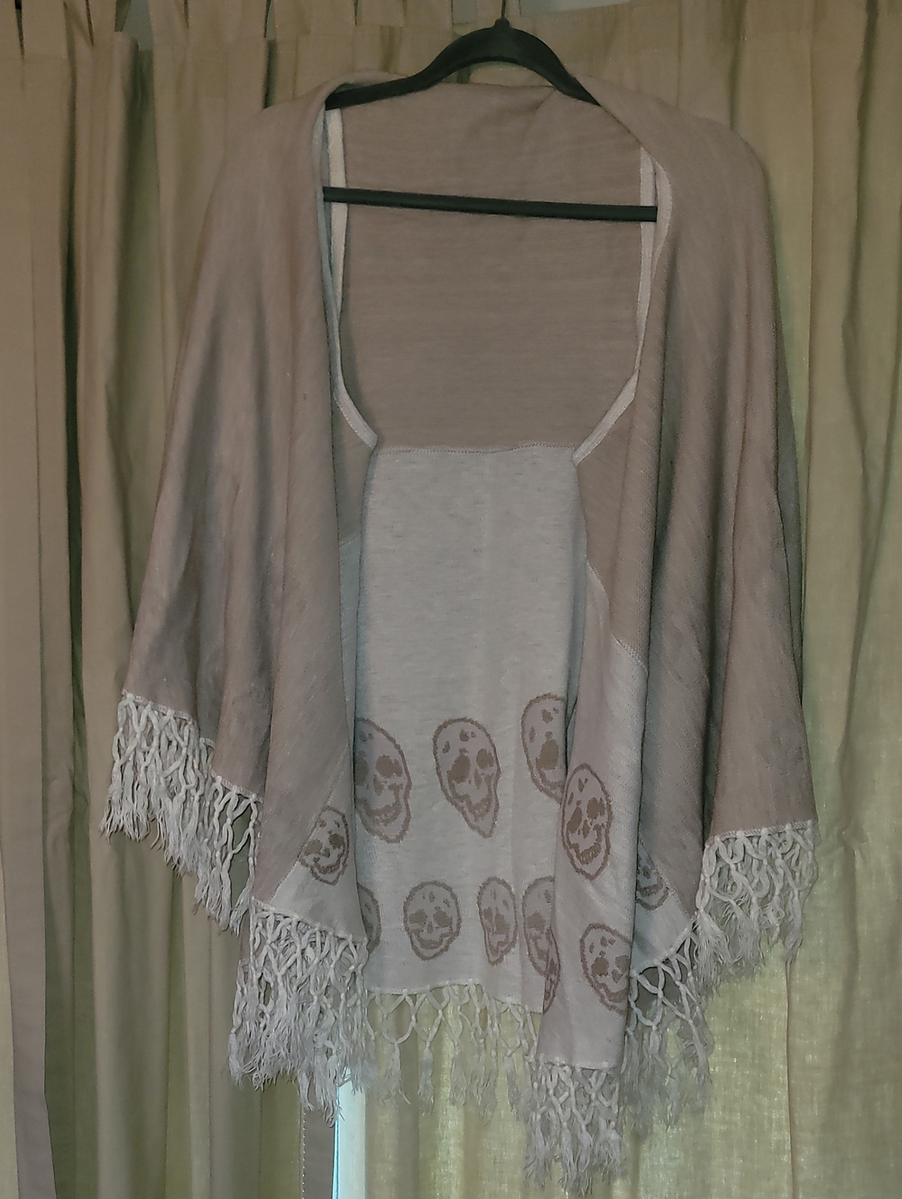 Raj Beige and Ivory Knit Skull Print Sweater Shawl Scarf OS One Size S-L